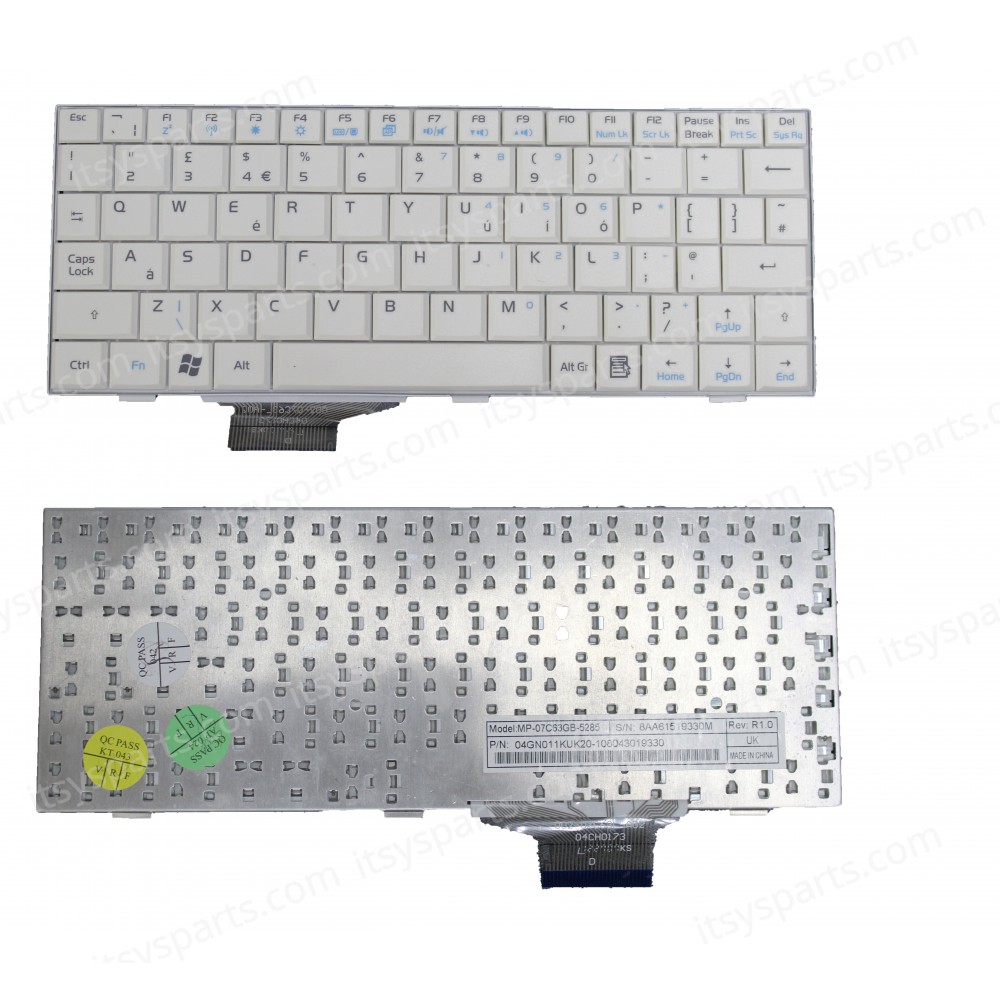 Keyboard Laptop Asus EEE PC 7 inch: 2G 4G 8G Surf 700 700X 701 701 701C 701SD 701SDX 702 703 EEE PC 9 inch: 900 900A 900HD 901 04GN022KUS00-1 MP-07C63US-528 V072462BS2 V072452AS1 04GN022KIT30 V072462BK2 UK VERSION WHITE KEYBOARD(Ref.40181UKWHITE)