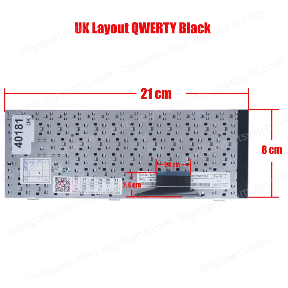 Keyboard Laptop Asus EEE PC 7 inch: 2G 4G 8G Surf 700 700X 701 701 701C 701SD 701SDX 702 703 EEE PC 9 inch: 900 900A 900HD 901 04GN022KUS00-1 MP-07C63US-528 V072462BS2 V072452AS1 04GN022KIT30 V072462BK2 UK VERSION BLACK KEYBOARD(Ref.40181UK)