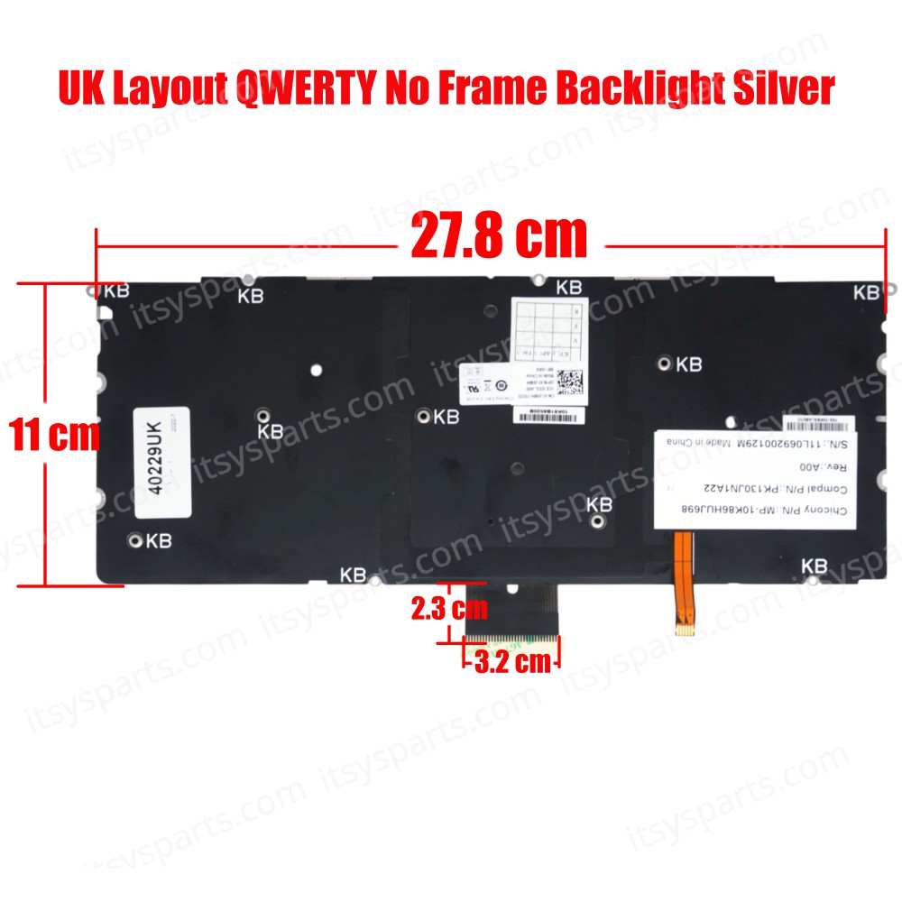 Laptop Keyboard Dell XPS 14Z L412Z L511Z XPS 14Z XPS 14Z L412Z XPS 15Z XPS 15Z L511Z 01YC6Y 0KY52Y 0R22XN 0TVY9M 0VK7HC 0WXYWV 0XF4YC AESS8E00030 AESS8K00010 AESS8R00030 AESS8U00030 AESS8U00040 UK VERSION SILVER WITH BACKLIT KEYBOARD(Ref.40229UK)