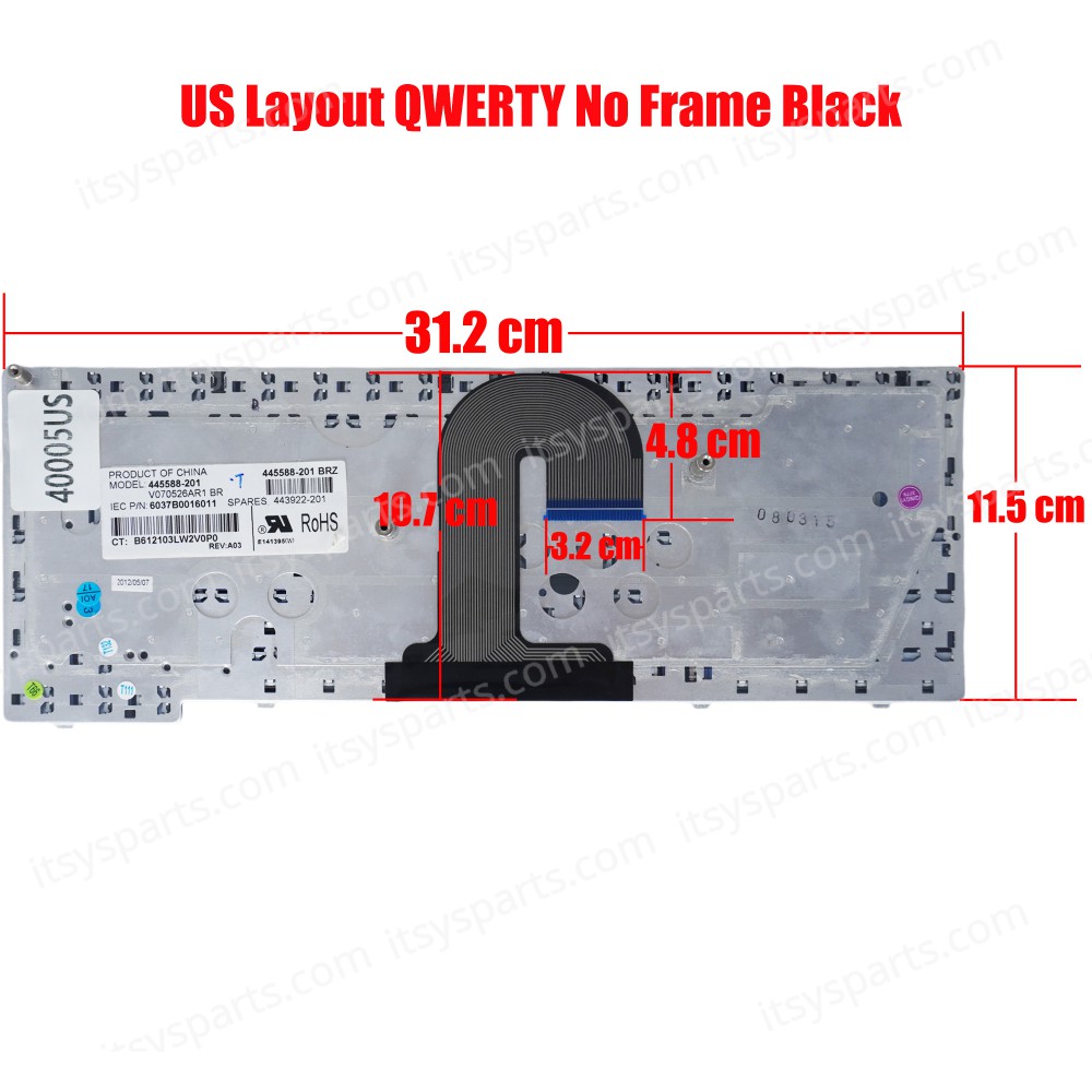 Keyboard Laptop HP Compaq 6510 6515 6510B 6515B NSK-H4A01 9J.N8282.A01 445588-001 6037B0015901 443922-00 V070526AK1 US VERSION BLACK KEYBOARD (Code 40005US)