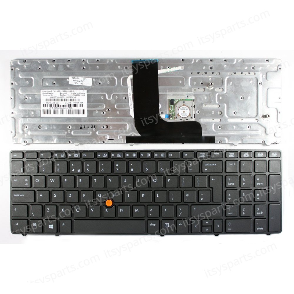 Keyboard Laptop HP EliteBook 8560w 8570W 8570 With Pointer HP 55010S400-035-G 9z.n6gpf.a0l BM22T00P55011SP00-035-G 690647-001 703149-001 55011ST00-035-G 652682-001 690647-161 UK Keyboard(Ref.40159UK)