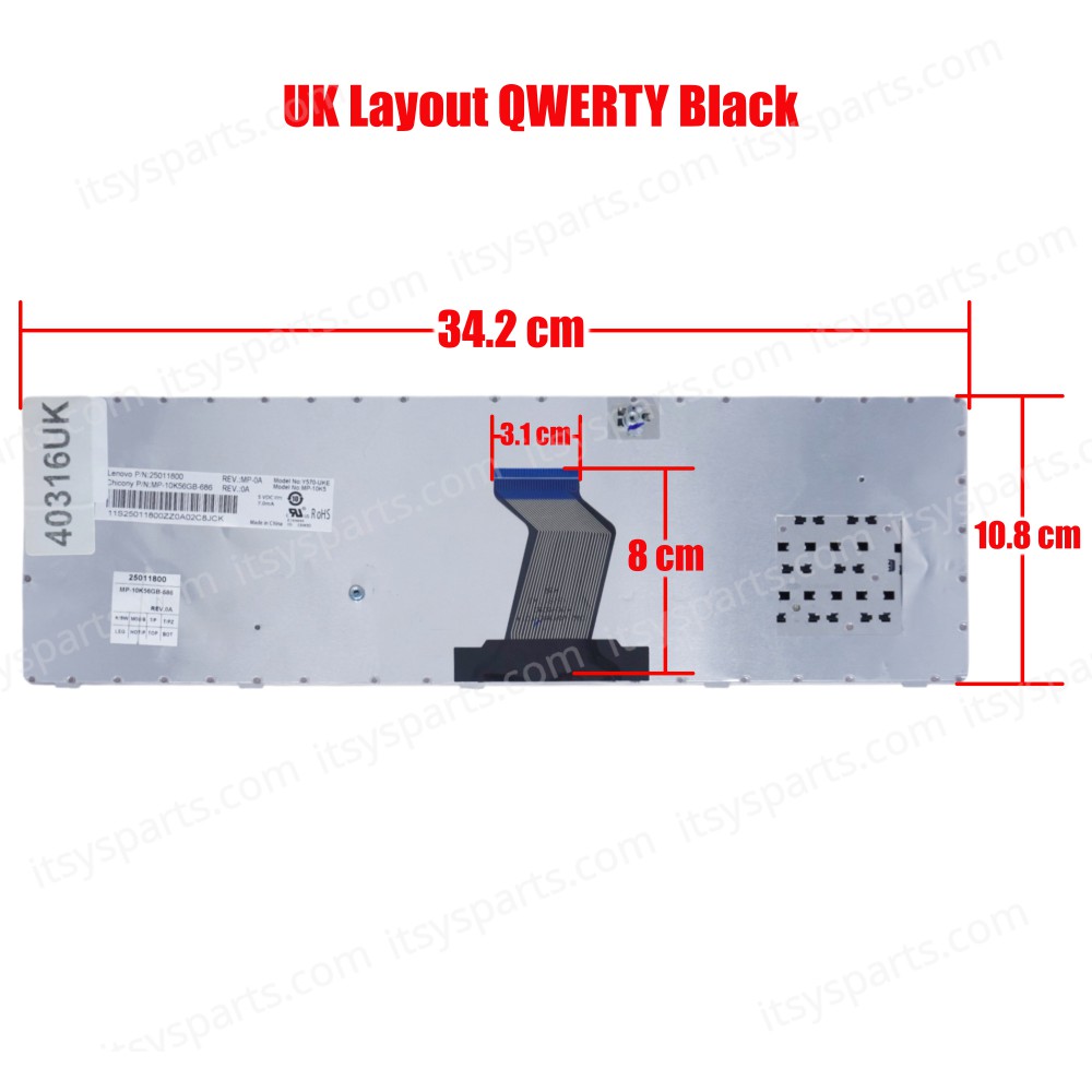 Keyboard Laptop Keyboard Lenovo Ideapad Y570 Y570A Y570D Y570G Y570M Y570N Y570NT Y570P Y570I 25-011724 25011724 PK130HB2A01 9Z.N6ESC.OOL US 25013004 MP-23BA3US-6864 2370-US MP-10A1 (Ref.40316UK)