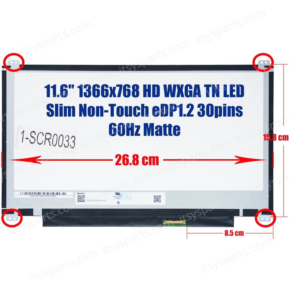 Laptop Screen Monitor 11.6"  slim  30pin 1366*768 up/down new  1366x768 WXGA LED 30pin EDP Slim ( SKU.1-SCR0033 )