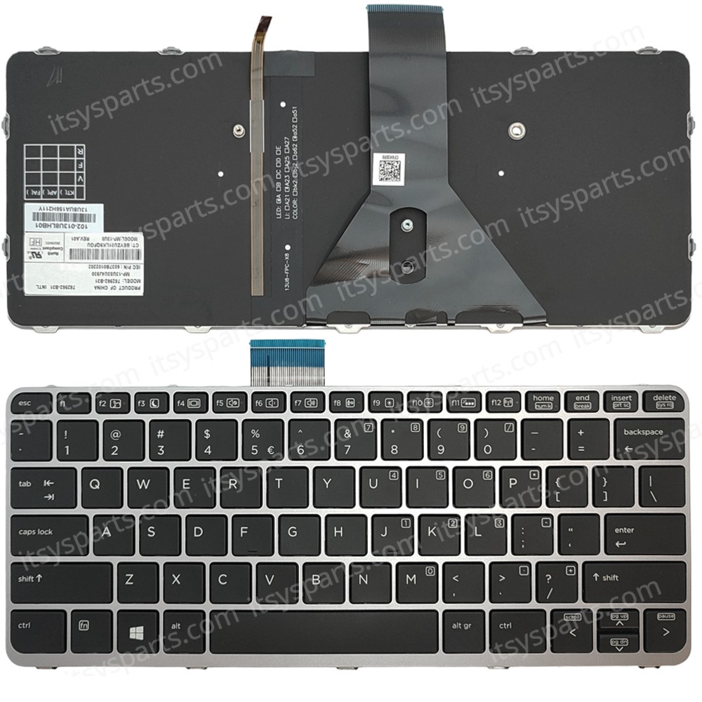 Laptop Keyboard - Keyboard for HP Elitebook Folio 1020 G1 1020 G2 752962-001 Laptop Silver (Ref.40339US)