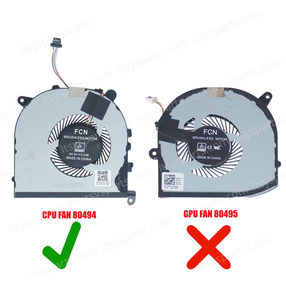 Laptop Fan - CPU Cooling Fan Dell XPS15 9560 8R2V8 08R2V8 0VJ2HC VJ2HC TK9J1 FJ6P FJ6J (Ref. 80494)