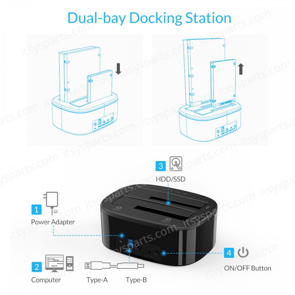 Hard Drive Docking Station - ORICO 6228US3-C-BK USB 3.0 to SATA Dual Bay External Hard Drive Docking Station for 2.5 or 3.5 inch HDD, SSD with Hard Drive Duplicator/Cloner Function (Ref. 1-PER0006)