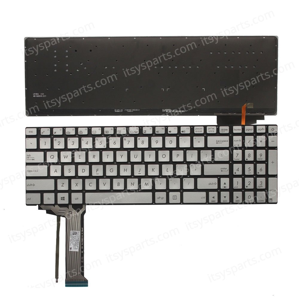 Laptop Keyboard - Keyboard for Asus N751 N751J N751JK N751JX N552VW N552VX N551J NSK-UPPBC 0L US Silver With Backlight (Ref. 40422USNOFRAMEBACKLIT)