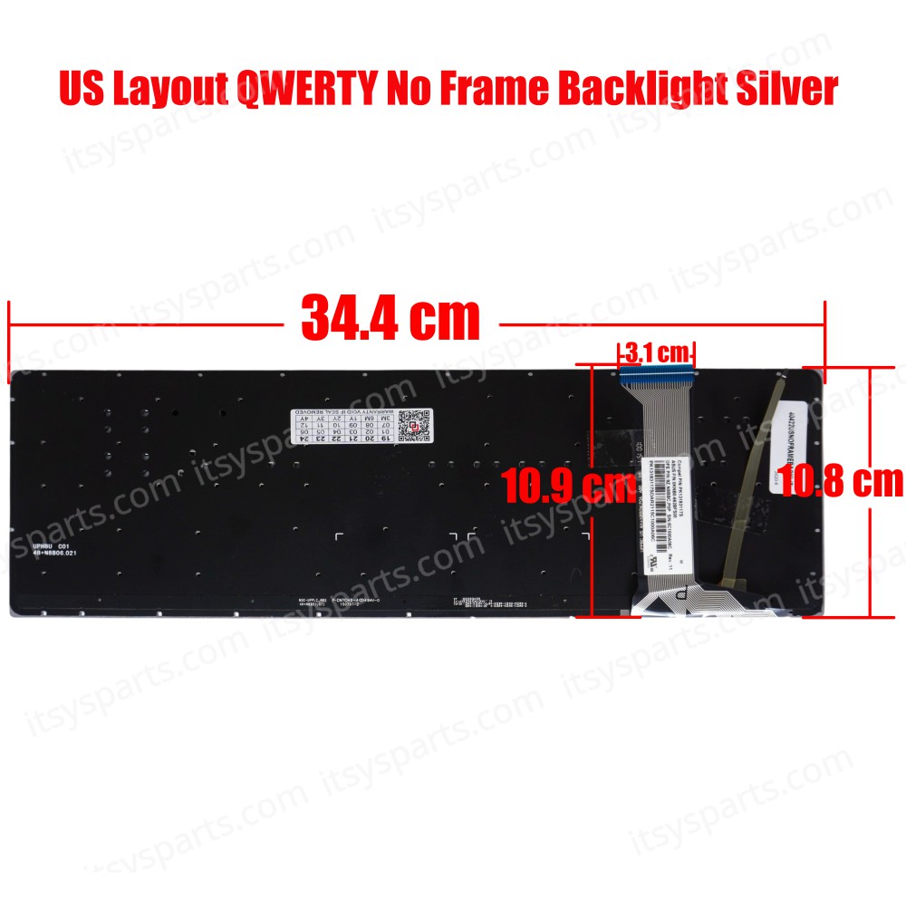 Laptop Keyboard - Keyboard for Asus N751 N751J N751JK N751JX N552VW N552VX N551J NSK-UPPBC 0L US Silver With Backlight (Ref. 40422USNOFRAMEBACKLIT)