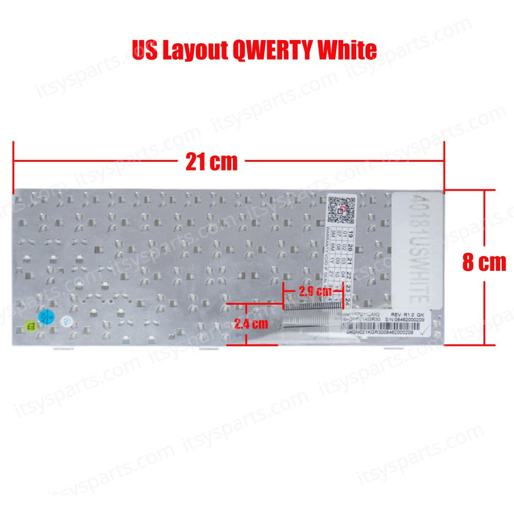 Keyboard Laptop Asus EEE PC 7 inch: 2G 4G 8G Surf 700 700X 701 701 701C 701SD 701SDX 702 703 EEE PC 9 inch: 900 900A 900HD 901 04GN022KUS00-1 MP-07C63US-528 V072462BS2 V072452AS1 04GN022KIT30 V072462BK2 US VERSION WHITE KEYBOARD(Ref.40181USWHITE)