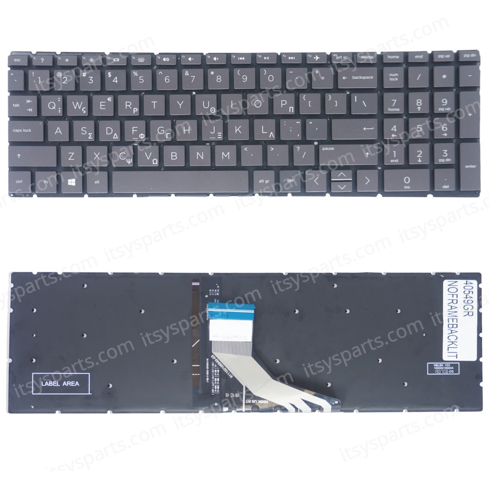 Keyboard Laptop HP 250 G7 255 G7 15-DA 15-DB 9Z.NEZSC.40U 6MP21ES#ABU 9Z.NEZSC.401 PK1329l1C00 TPN-C135 17-por TPN-C136 250 G7/255 G7/256 G7 7J1880 L20386-001 GREEK No Frame Layout keyboard (Ref.40549GRNOFRAMEBACKLIT)