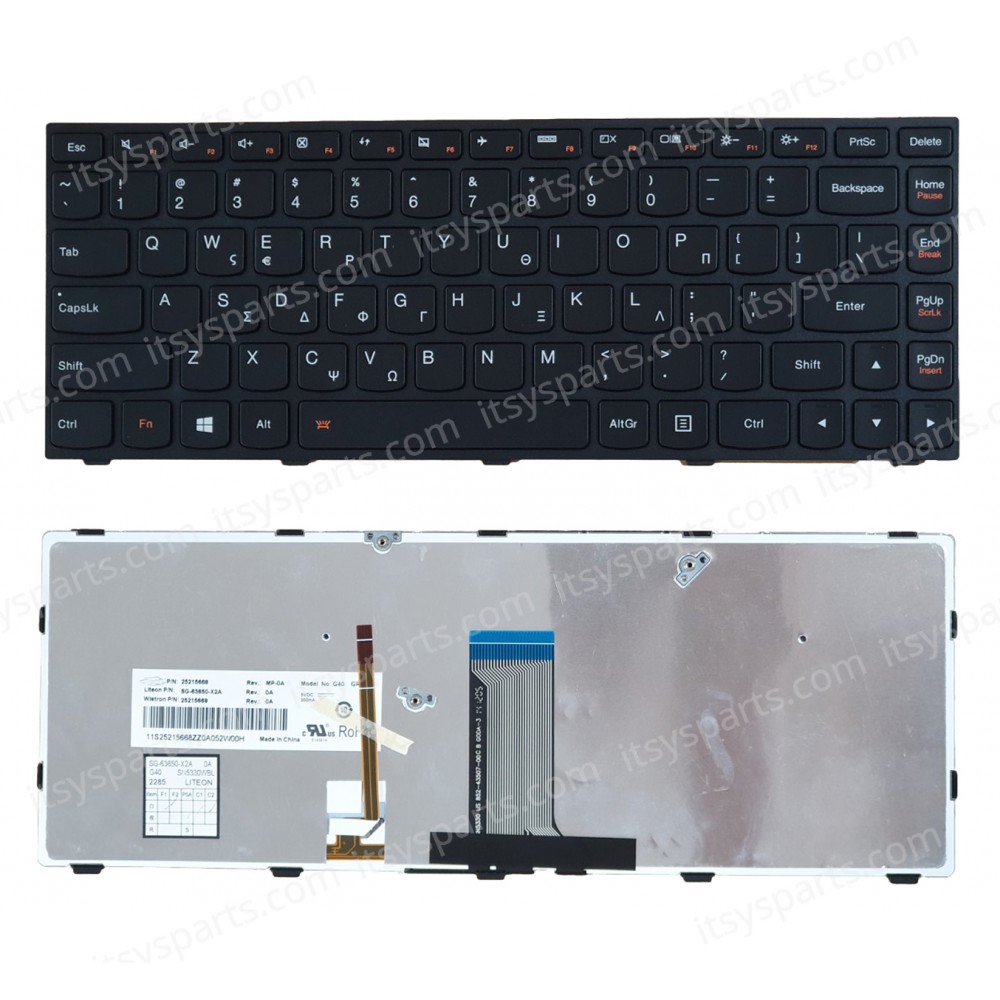 Keyboard Greek-Greek Laptop Keyboard Lenovo G40 G40-30 G40-45 G40-70 G40-70m Z40-70 Z40-75 B40-80 25214528 MP-13P83GR-686 MP-13P83US-686 PK13114I1A01 MP-13P8 T5G1-GK T5G1-US PK130TG1A01 25214510 GR VERSION GK BLACK (Ref.40285GRBACKLIT)