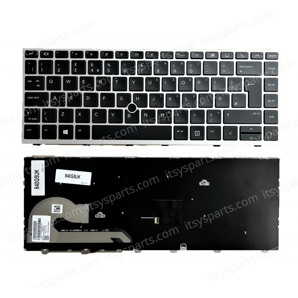Laptop Keyboard for HP EliteBook 745 840 846 G5 G6 L14377-001 L14379-001 L14379-031 UK Pointer Black with Silver Frame ( SKU.40906UKPOINTER )