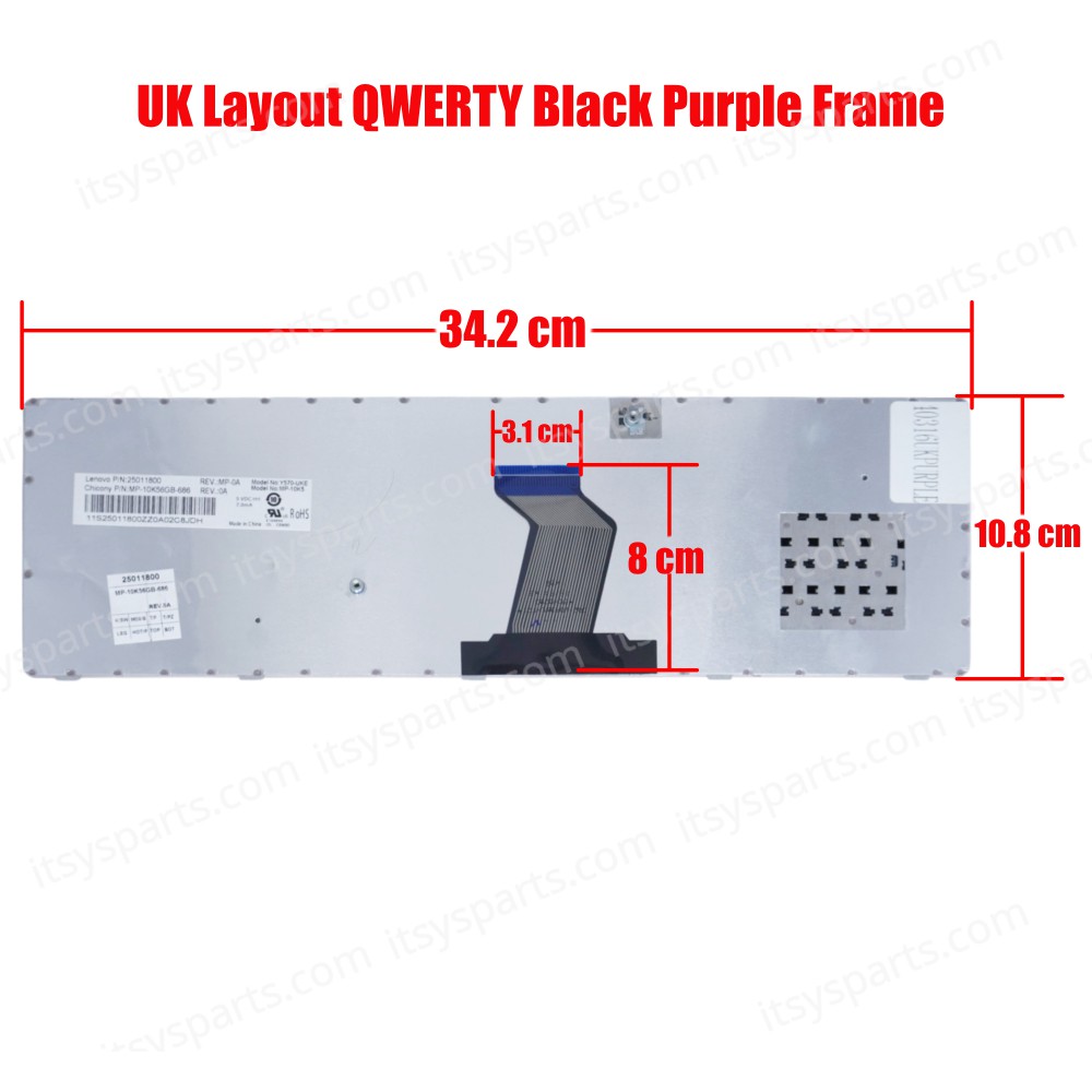 Keyboard Laptop Keyboard Lenovo Ideapad Y570 Y570A Y570D Y570G Y570M Y570N Y570NT Y570P Y570I 25-011724 25011724 PK130HB2A01 9Z.N6ESC.OOL US 25013004 MP-23BA3US-6864 2370-US MP-10A1 (Ref.40316UKPURPLE)