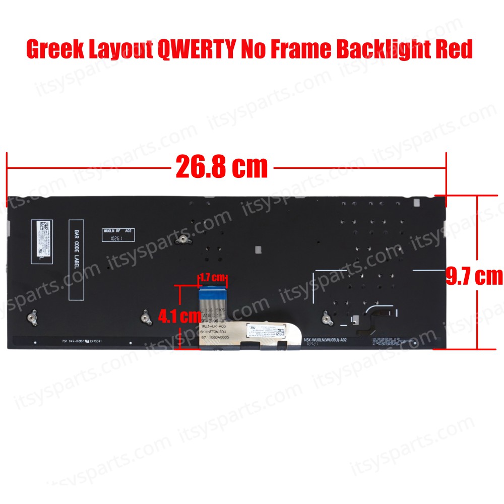 Laptop Keyboard Asus ZenBook UX333 UX333FA UX333FN Greek version Keyboard Backlit Red 0KNB0-1628US00 OEM (Ref. 40628GRREDBACKLIT)