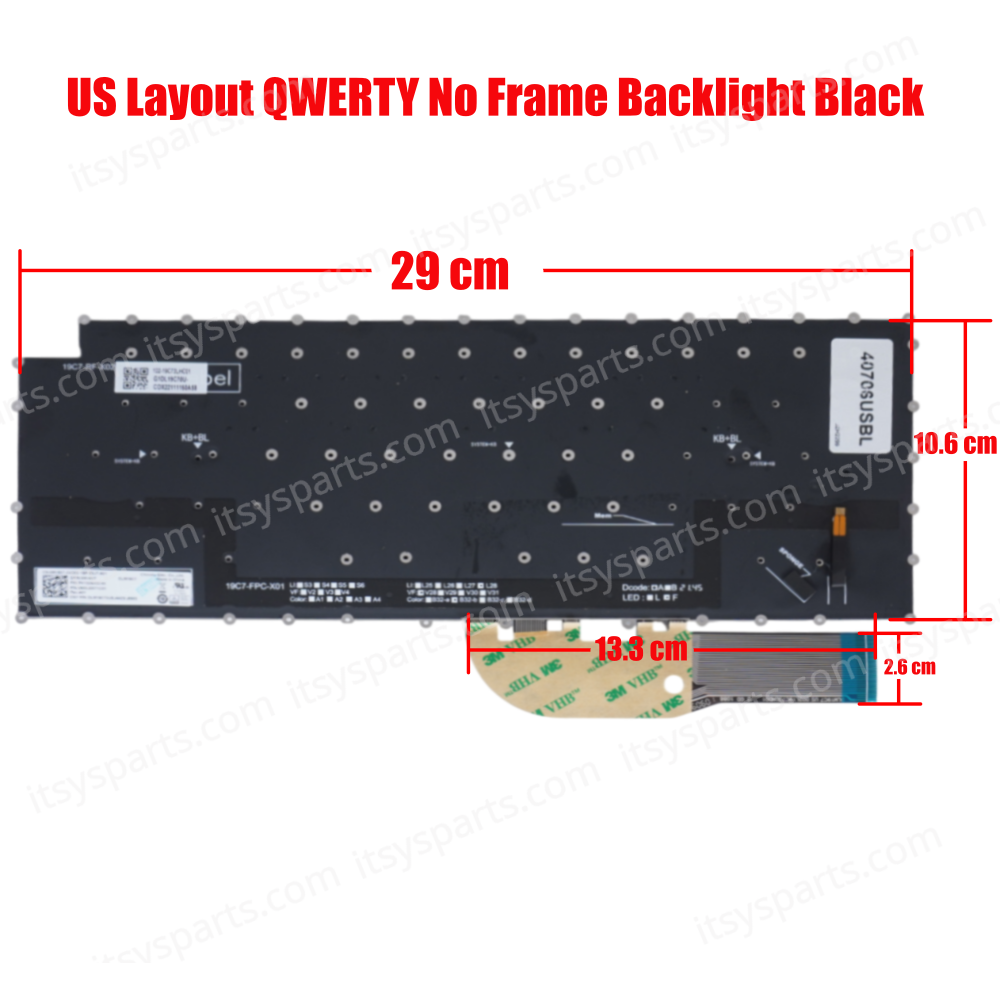 Laptop Keyboard for Dell XPS 15 9500 9510 9520 15.6 Inch XPS 17 9720 9700 9710 17.3 Inch US Layout 0MV93TUS No Frame Backlight Βlack ( SKU.40706USBL )