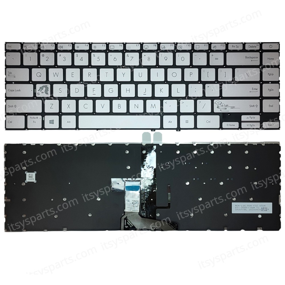 Keyboard Laptop - Keyboard for Asus ZenBook 14 UX425 UX425E UX425EA UX425IA UX425JA UX425UA UX425UG UX425QA UX425UAZ UX425EA-WB723R Silver Backlit OEM (Ref. 40724USSILBL)