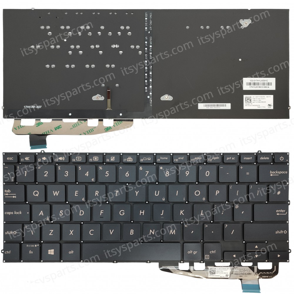 Laptop Keyboard ASUS ZenBook S UX391U UX391U UX391F UX391FA UX391UA ASM17H1 0KN1-3V2UK12 0KNB0-2606UK00 Backlit US Layout OEM (Ref. 40631USBACKLIT)