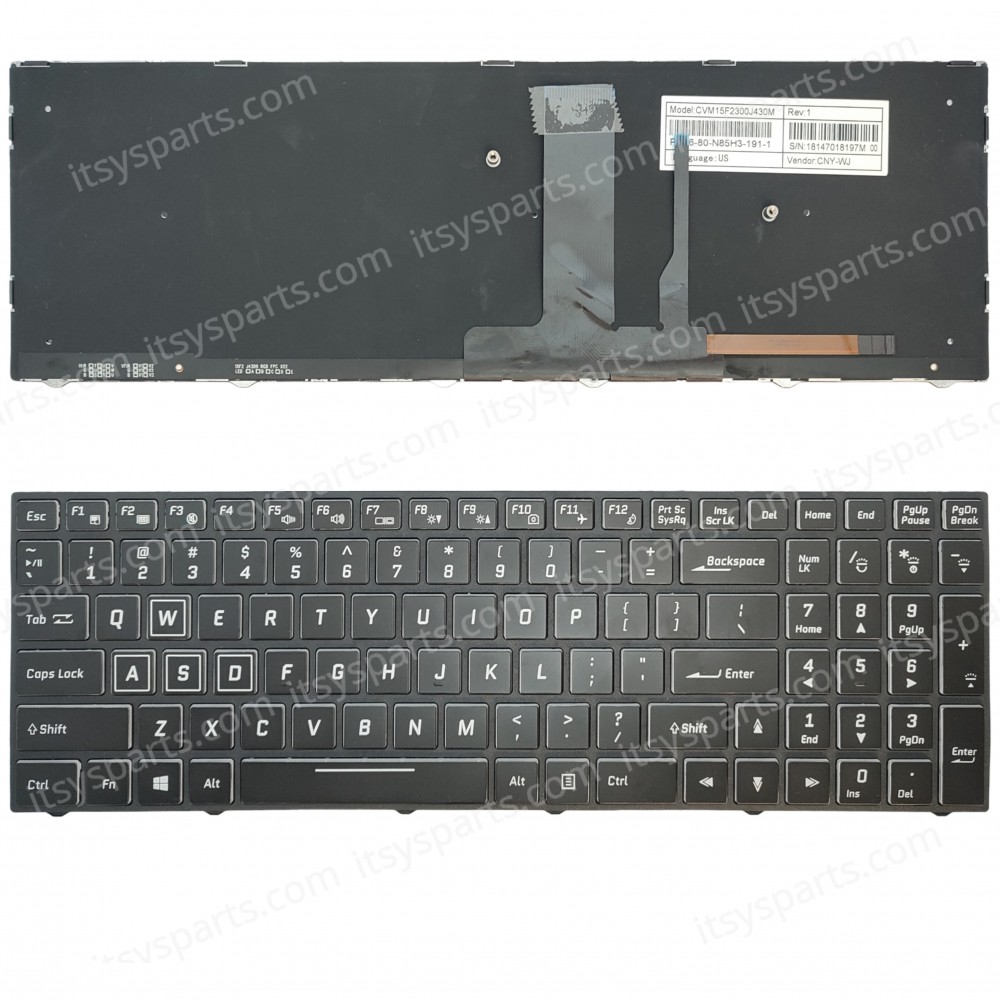 Keyboard Laptop Keyboard for Clevo KINGBOOK with backlight Black and White Keys OEM(Ref.40800USBL)