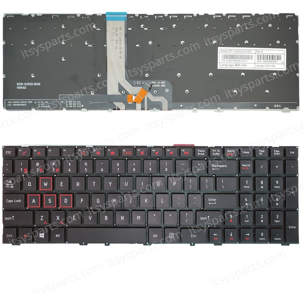 Keyboard Laptop Keyboard for ThundeRobot 911 911 911M-M2 911-T1 Targa T6A T6B T6c 911 6-80-P65S0-012-1 MP-13H83USJ430C 16440283416 US layout Black red OEM(Ref.40810USNOFRBLRED)