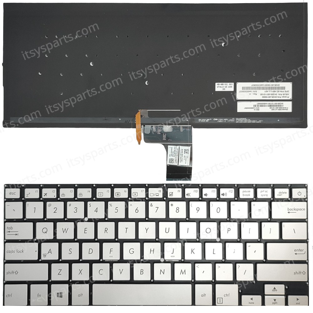Keyboard Laptop Keyboard for Asus NX500 NX500JK NSK-UYA01 0KNB0-D620US00 9Z.NB1BU.A01 US Silver with Backlit OEM (Ref.40880USSILNOFRBL) 