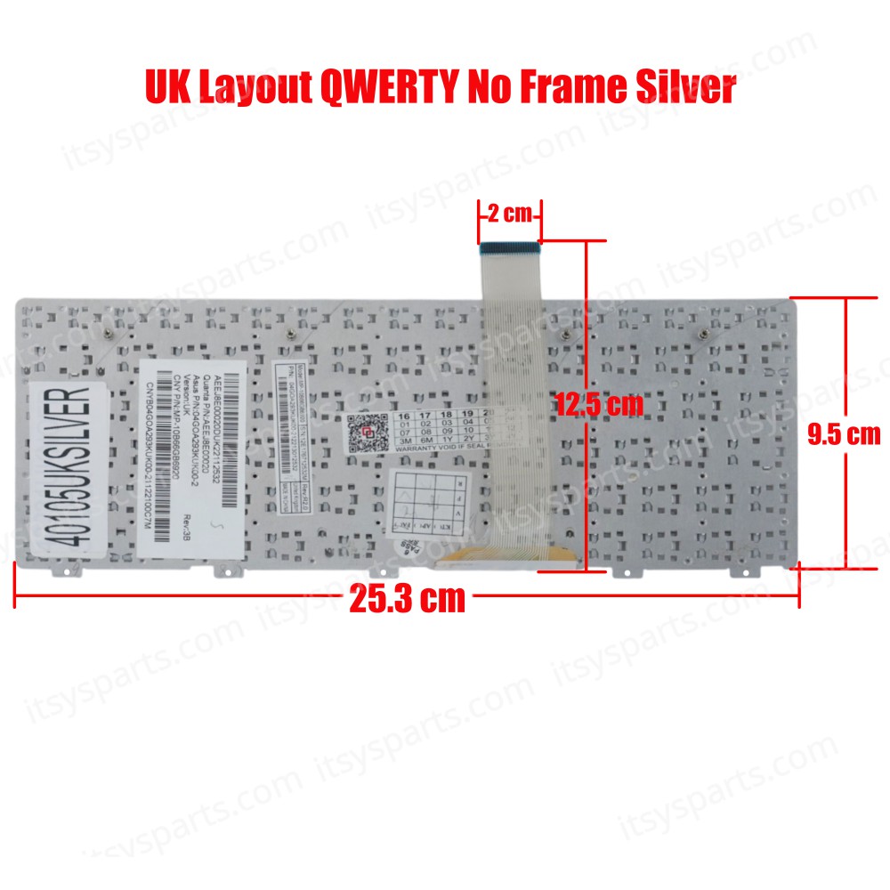 Laptop Keyboard for Asus EEE PC 1025 1025C 1025C-MU17-BK 1025C-MU17-WT 1025CE-M (Ref.40105UKSILVER)