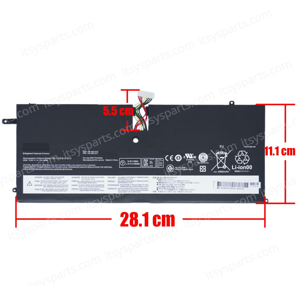 Laptop Battery - Battery for Lenovo ThinkPad X1 3444 3448 3448 3460 X1C ASM 45N1070 45N1071 14.8V 3110mAh 46Wh with 9 pins ( Ref.No. 1-BAT0455 )