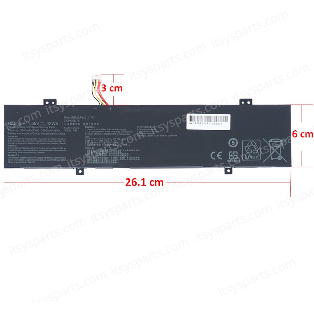 Laptop Battery - Battery for Asus VivoBook Flip 14 TP412UA C31N1733 0B200-02970000 0B200-02970100 0B200-02970000 42Wh 11.55V 3640mAh with cable 8pins ( Ref.1-BAT0476 )