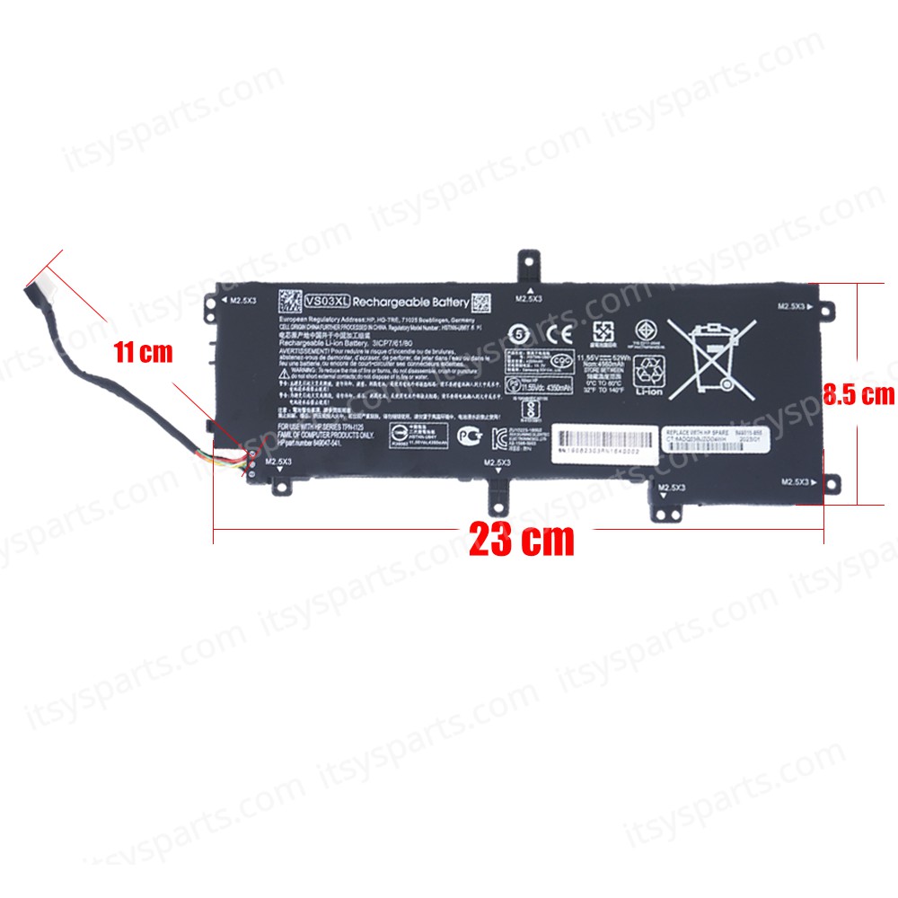Laptop Battery - Battery for HP Envy 15-AS100 Envy 15-AS005NG W8Y50EA VS03XL VS03052XL-PR 849047-541 HSTNN-UB6Y 849313-850 TPN-I125 857798-001 849313-856 ( Ref.1-BAT0517 )