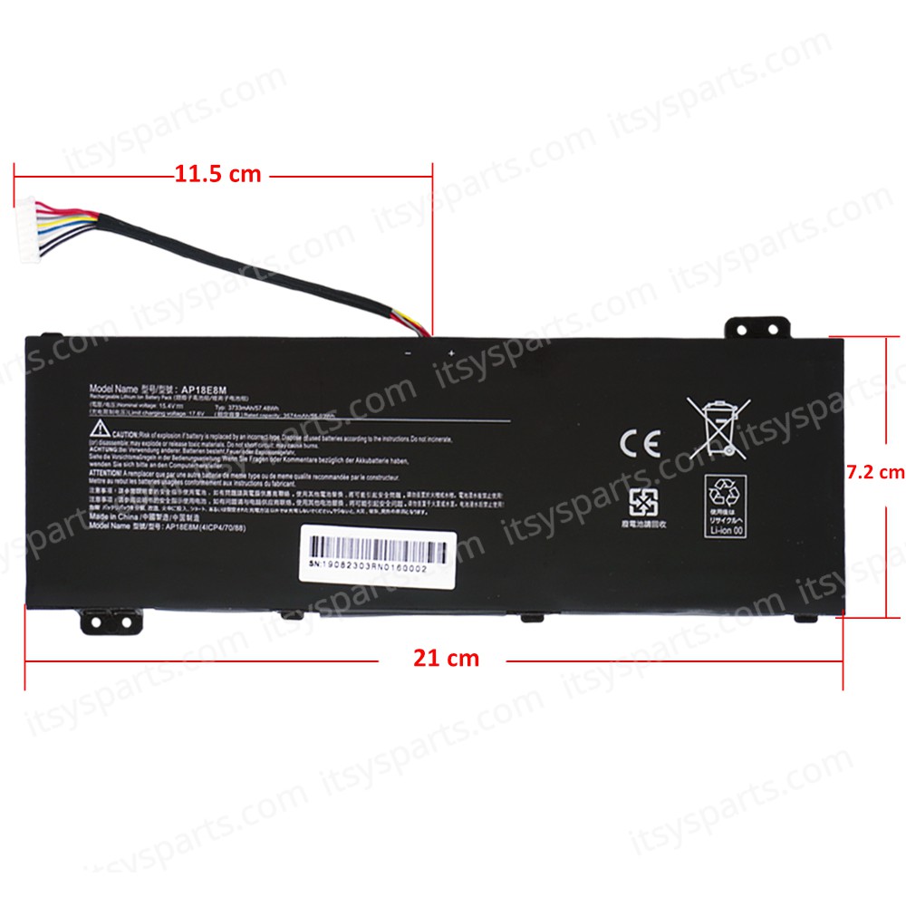 Laptop Battery - Battery for Acer Aspire 7 A715-74 AN515-54-74YJ AP18E7M AP18E8M KT.00407.009 KT00407009 15.4V 57.48Wh 3733mAh with 8pins cable ( Ref.1-BAT0519 )
