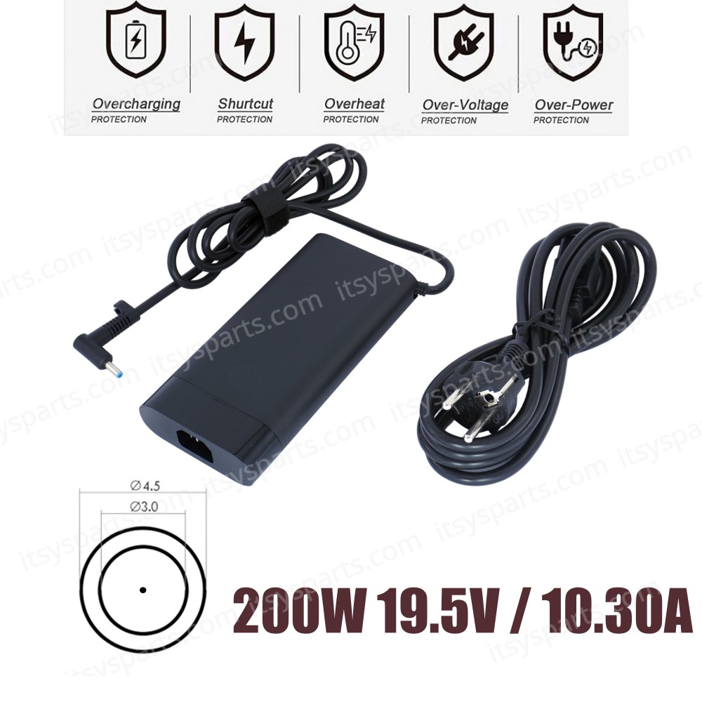 Laptop Power Supply - AC Adapter Charger for HP OMEN 15-dh0005la 15-dc1025cl 15-dc0000 Series TPN-DA10 TPN-CA23 ADP-200HB 200W 19.5V 10.3A 4.5mm*3.0mm Notebook Charger ( Ref.60252 )