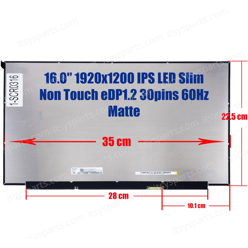 Laptop Monitor - Screen monitor for Asus Notebook K Series K6602ZE 18010-16011500 16.0'' 1920x1200 WUXGA IPS LED Slim Non Touch 45% NTSC eDP1.2 30pins 60Hz Matte ( Ref.1-SCR0316 )