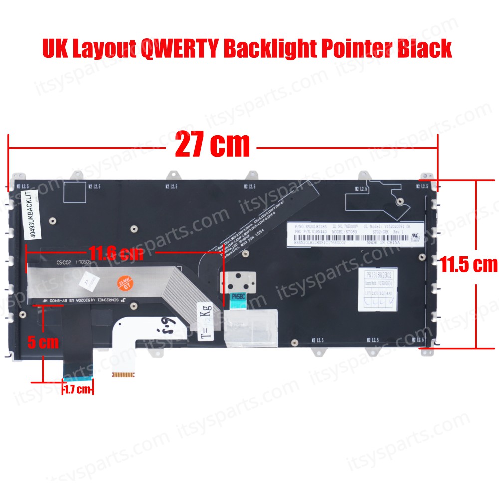 Keyboard - Laptop Keyboard for Lenovo ThinkPad Yoga 260 - Model/Type : 20FD SN20H35046 STO-83GR 00PA137 PK131EY1A02 UK Backlight ( Ref.40493UKBACKLIT )