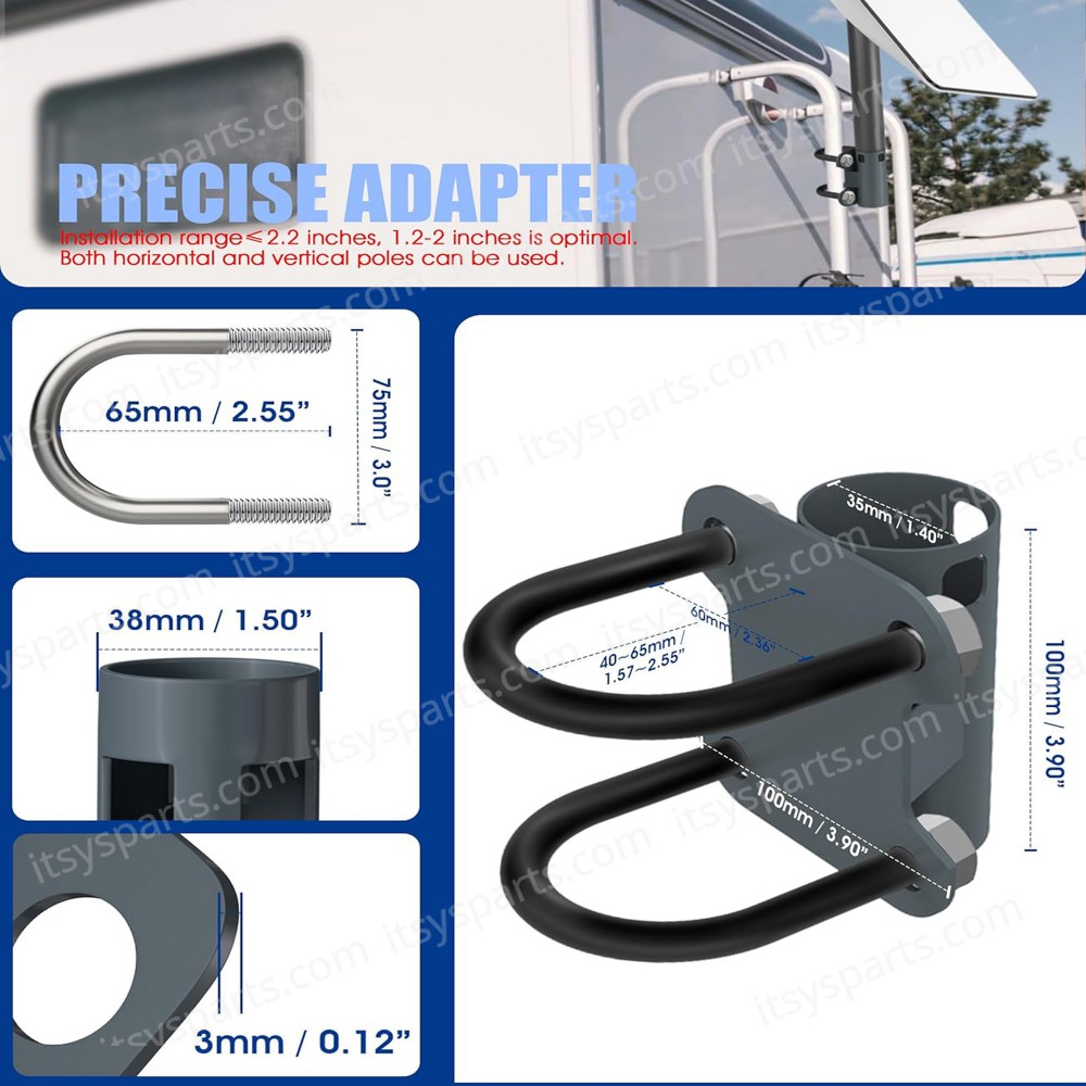 Mounting Kit - Steel RV Pole Mount Compatible for Starlink V2 Adjustable Outdoor Antenna Mounting Kit Starlink Accessories with Pipe Adapter for Roof/Yacht/Camper ( Ref. 1-PER0015 )
