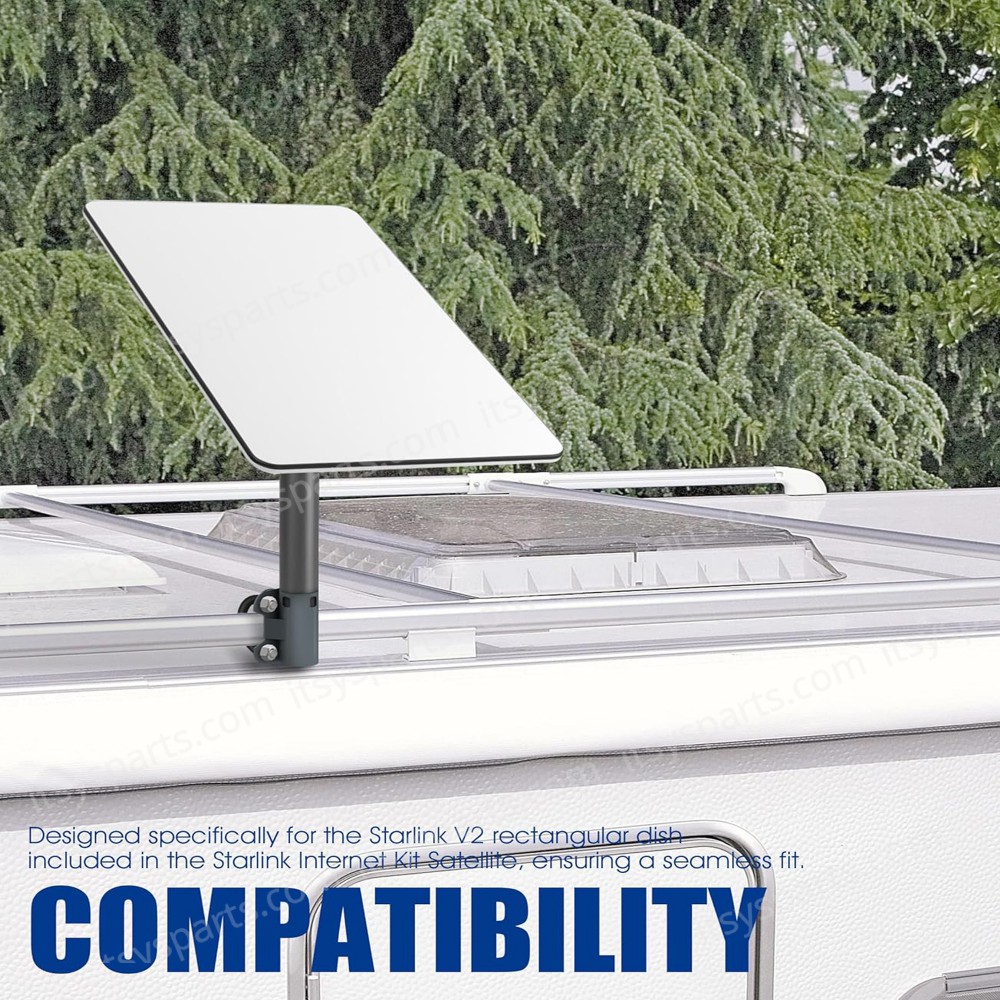 Mounting Kit - Steel RV Pole Mount Compatible for Starlink V2 Adjustable Outdoor Antenna Mounting Kit Starlink Accessories with Pipe Adapter for Roof/Yacht/Camper ( Ref. 1-PER0015 )