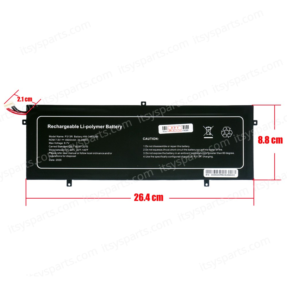 Laptop Battery - Battery for Peaq Notebook Slim S130 S130-CG464IT S130-CA464PT S130-CG464PT 3282122-2S HW-3487265 WTL-3687265 P313R P313 7.6V 34.96Wh 4600mAh with cable 10pins ( Code 1-BAT0663 )