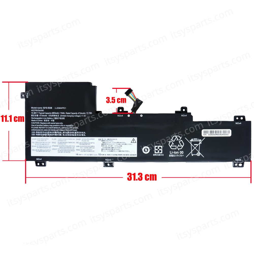 Laptop Battery - Battery for Lenovo Slim 7 16IAH7 82VB 16ARH7 82UX 82UX0001US L20C4PE1 L20L4PE1 5B11N52045 5B11B66552 5B11N52002 15.36V 75Wh 4883mAh with cable 8pins ( Ref.1-BAT0691 )