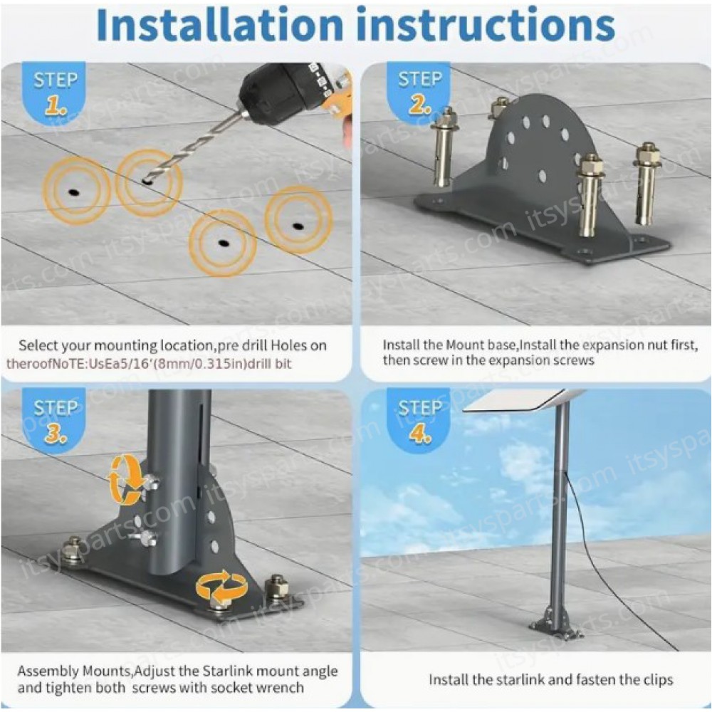 Roof Mount Bracket for GEN 3 Starlink Satellite Signal Adapter with 39mm Diameter Stand-Up Installation Gray ( SKU.1-PER0041 )
