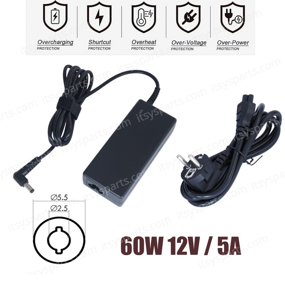 AC Adapter Laptop Notebook Charger for Dell S2319H S2319HN S2319NX 23" LED Monitor 12V 5A 60W 5.5mm*2.5mm ( SKU.60304 )