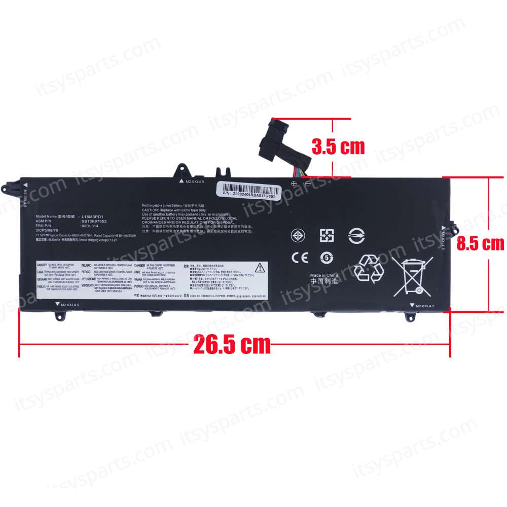 Laptop Battery for Lenovo ThinkPad T490s 20NX 20NY ThinkPad T495s 20QJ 20QK L18M3PD1 L18C3PD1 L18L3PD1 L18M3PD2 L18C3PD2 11.52V 51Wh 4380mAh with cable 8pins ( SKU.1-BAT0733 )