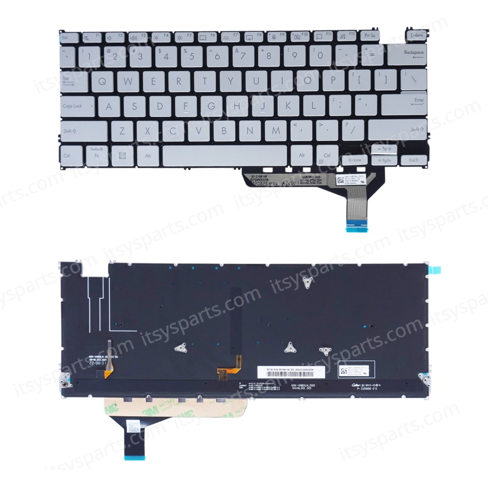Laptop Keyboard for Asus Zenbook S 13 OLED UM5302T UM5302TA UM5302TA-LX603W UM5302TA-OLED-LX731X UM5302TA-OLED-LX733X HQ21019554007 90NB0WA1-R30US1 US No Frame Backlight Silver ( SKU.40997USBL )
