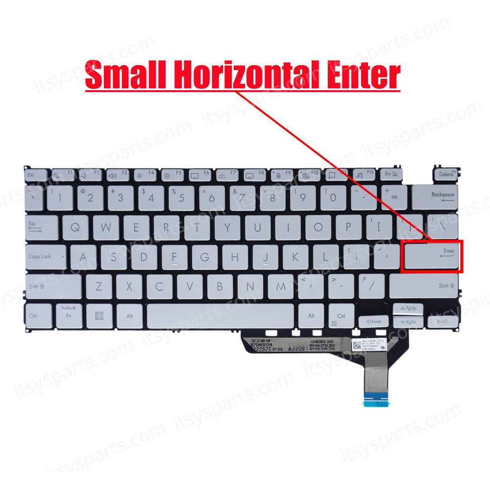 Laptop Keyboard for Asus Zenbook S 13 OLED UM5302T UM5302TA UM5302TA-LX603W UM5302TA-OLED-LX731X UM5302TA-OLED-LX733X HQ21019554007 90NB0WA1-R30US1 US No Frame Backlight Silver ( SKU.40997USBL )
