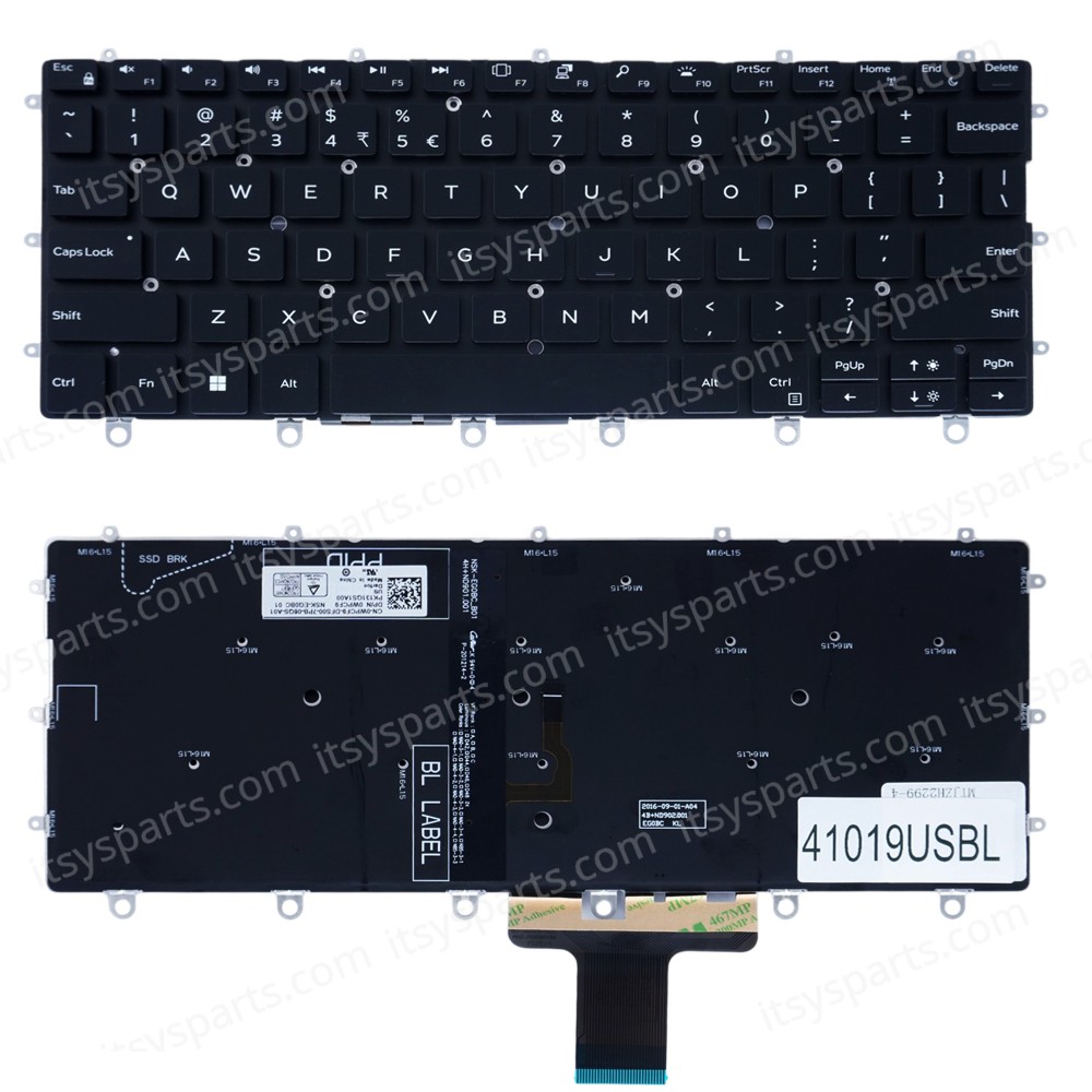 Laptop Keyboard for Dell XPS 13 9365 2-in-1 P71G K0P6H 0K0P6H WPCF9 0WPCF9 NSK-EG0BC 9Z.ND9BC.001 PK131QS1A00 US No Frame Backlight Black ( SKU.41019USBL )