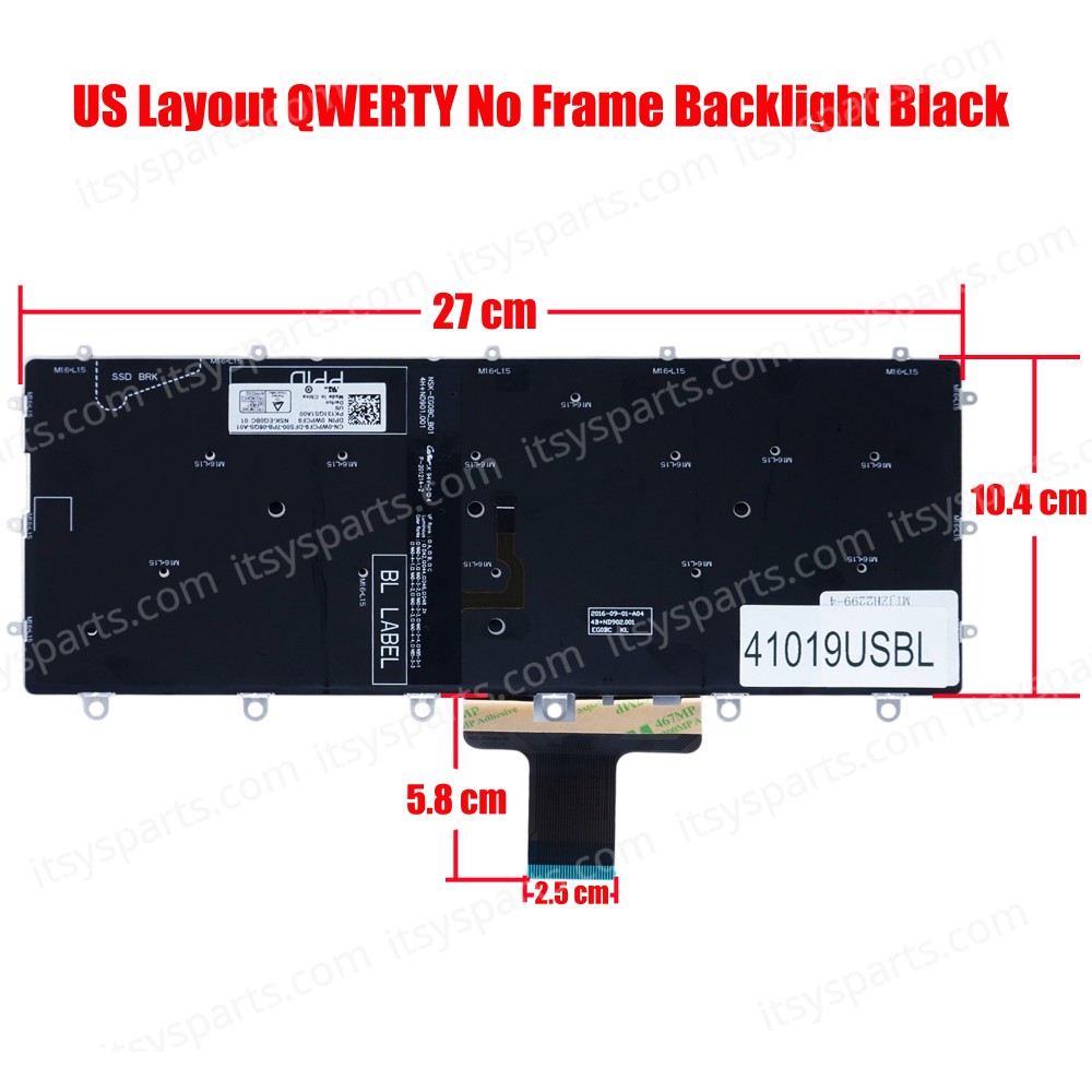 Laptop Keyboard for Dell XPS 13 9365 2-in-1 P71G K0P6H 0K0P6H WPCF9 0WPCF9 NSK-EG0BC 9Z.ND9BC.001 PK131QS1A00 US No Frame Backlight Black ( SKU.41019USBL )