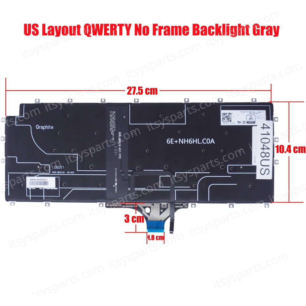 Laptop Keyboard for Dell Latitude 9510 2-in-1 9520 2-in-1 3R93D 03R93D 23PXK 023PXK G3CMD 1JHJY 01JHJY HJY3W 0HJY3W PK1330H1A00 PK132UH1A00 US No Frame Backlight Dark Gray ( SKU.41048US )