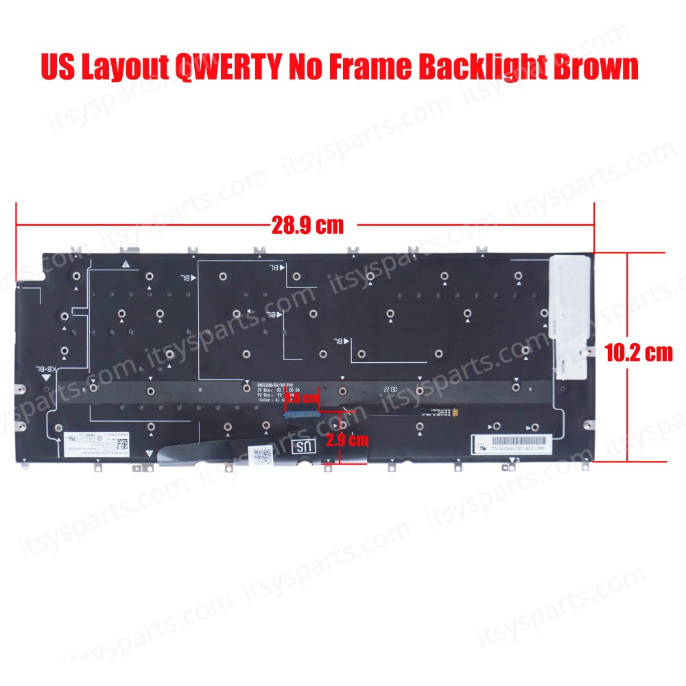 Laptop Keyboard for Dell XPS 13 9315 NY0PX 0NY0PX TCFFP 0TCFFP PK133Q71B00 SN2122B1 LK133Q71B00 SG-B1610-XUA DLM21K13USJ728 PK133Q73B00 US No Frame Backlight Brown ( SKU.41053USBLBROWN )