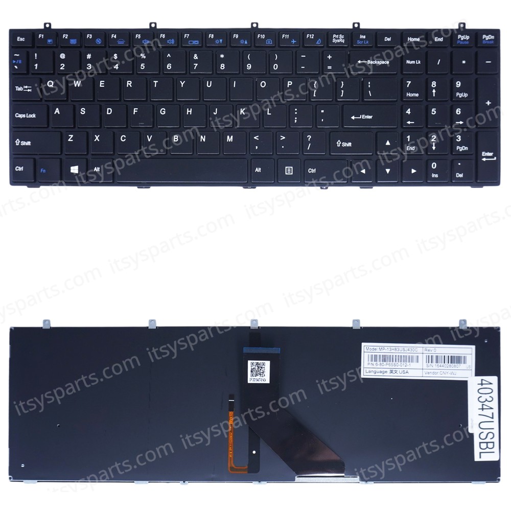 Laptop Keyboard for Clevo W350 W370 W370ET W370ST Hasee K760E K650C K660E K590S K660E-I7 D1 6-80-W3700-012-1 MP-12A36SU-430 MP-12A36SU-43072 US Backlight Black ( SKU.40347USBL )