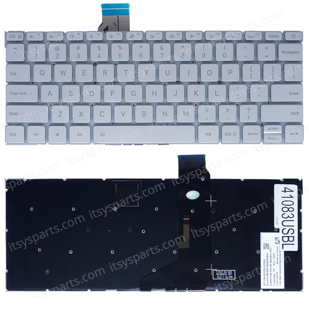 Laptop Keyboard for Xiaomi Mi AIR 12 12.5" 161201-01 TM1607 MK10000005661 6037B0127601 9Z.ND6BV.001 NSK-Y10BV 01 US No Frame Backlight Silver ( SKU.41083USBL )