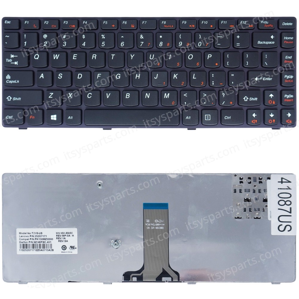 Laptop Keyboard for Lenovo Ideapad Y480 Y480A Y480M Y480N Y480P T2Y8-US 9Z.N6FSC.401 NSK-BB4SC 25207171 25207203 25207212 25207109 25207140 US Black ( SKU.41087US )