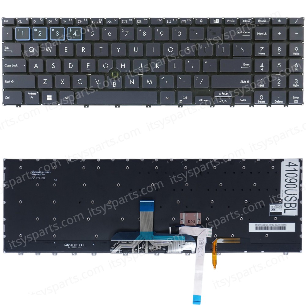 Laptop Keyboard for Asus ExpertBook B2502 B2502C B2502CBA B2502CBA-KJ0460X B2502FBA B2502FVA NSK-UA91BU 01 NSK-UAA2SU 9Z.NKYBU.101 US No Frame Backlit Pointer Black ( SKU.41090USBL )