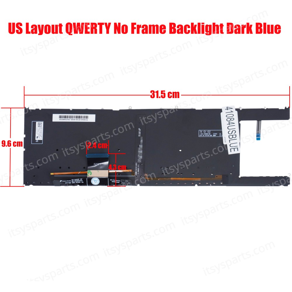 Laptop Keyboard for Asus Zenbook Duo 14 UX481 UX481FA UX481FAY UX481FL UX481FLY 0KNB0-5622US00 0KN1-A31US13 9Z.NGQBU.001 US No Frame Dark Blue ( SKU.41084USBLUE )